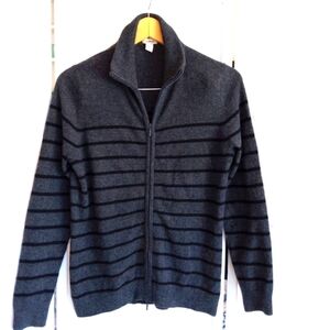 L.L. Bean 100% cashmere gray striped zip up sweater cardigan